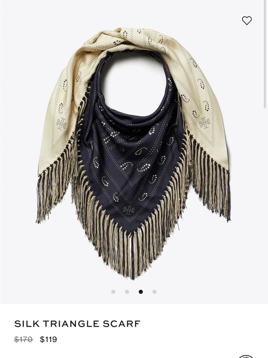 Navy and Cream Silk Triangle Scarf Fringe